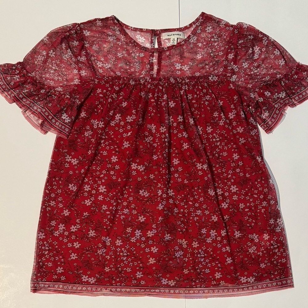 Max Studio Red Floral Sheer Blouse